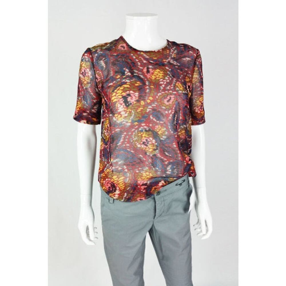 Elizabeth and James Sheer Silk Multicolored Short Sleeve Top Size XS